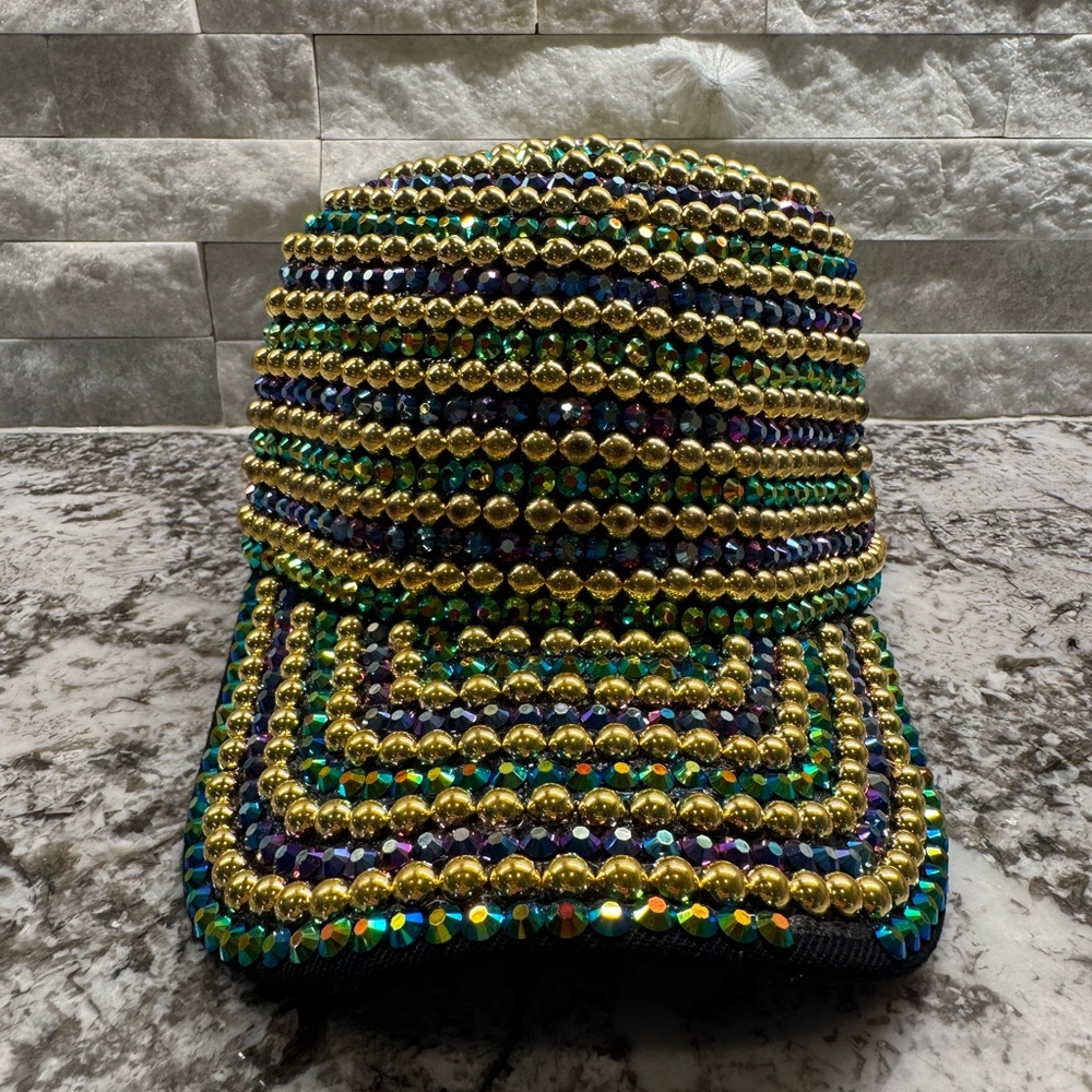 Multicolor Beaded Rhinestone Mardi Gras Adjustable Hat
